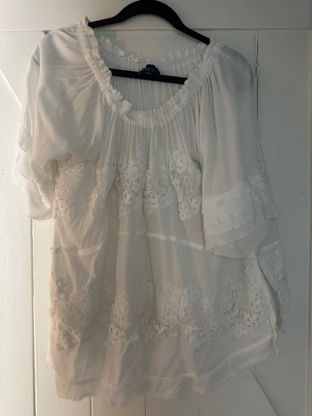 Vici White Lace-Trim Peasant Top